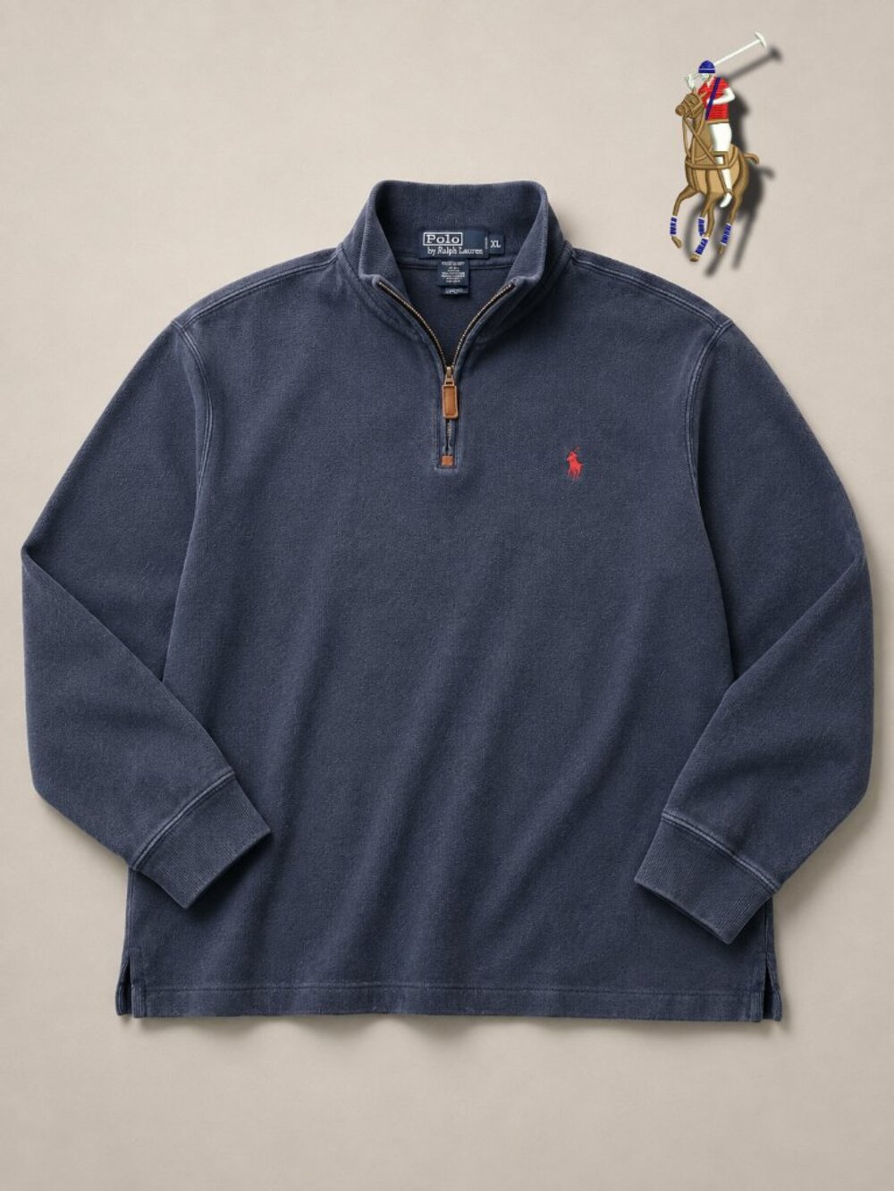 Polo Ralph Lauren Blue Quarter Zip Pullover Sweatshirt XXL Red Pony Mock Neck
